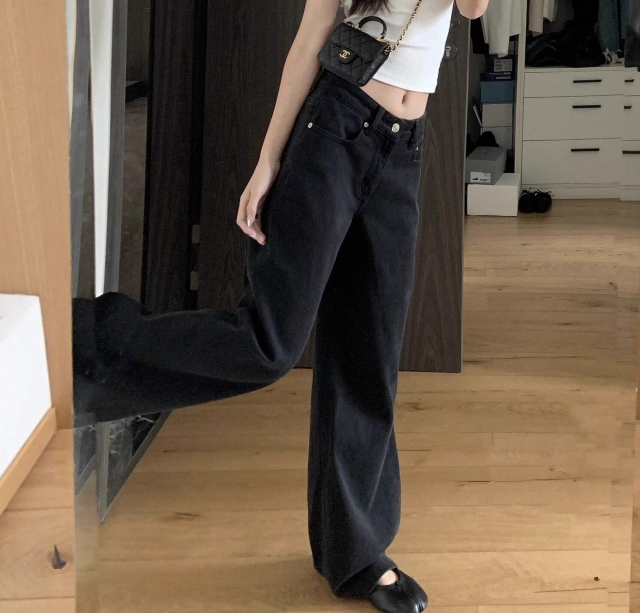 Catho | Dames Jeans – Zwart, Hoge Taille & Rechte Wijde Pijp | Voorjaar/Herfst