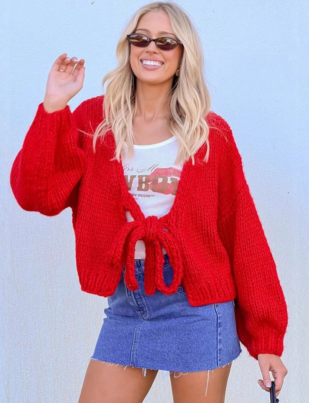 Nancy | Grofgebreid Kort Vest met Strik – 2-Zijdig Draagbaar, Trendy Cardigan