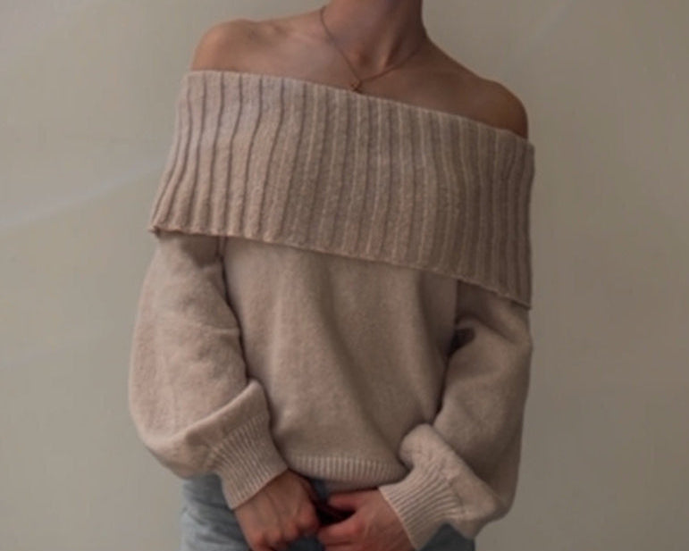 Amelia | Dames Off-Shoulder Gebreide Trui – Effen Kleur, Slim Fit & Ballonmouwen