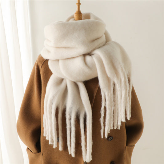 Jolien | Unisex Sjaal – Mohairmix, Effen Kleur & Extra Lang met Franje | Winter Warm