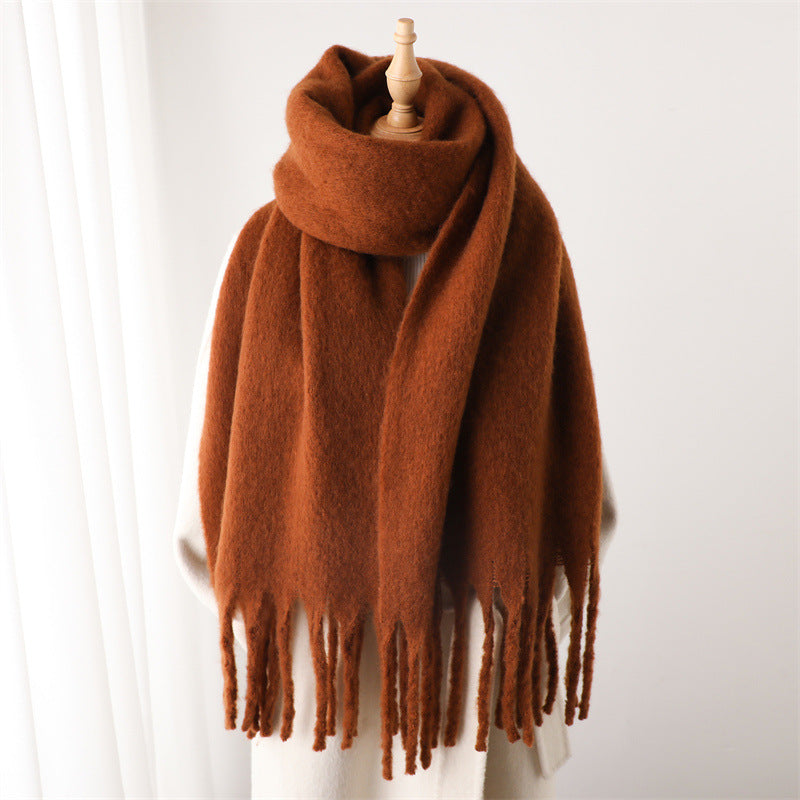 Jolien | Unisex Sjaal – Mohairmix, Effen Kleur & Extra Lang met Franje | Winter Warm