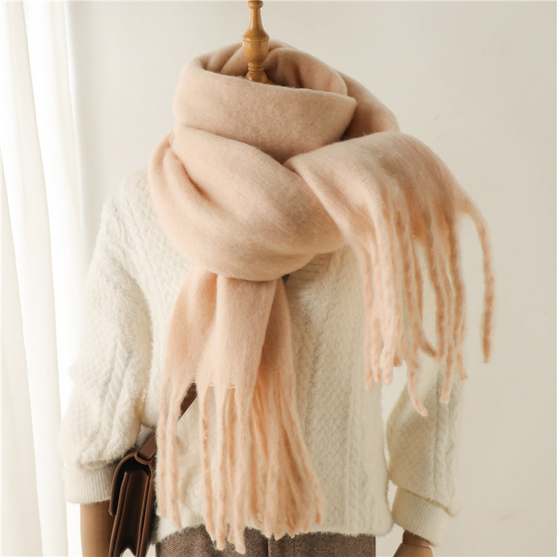 Jolien | Unisex Sjaal – Mohairmix, Effen Kleur & Extra Lang met Franje | Winter Warm