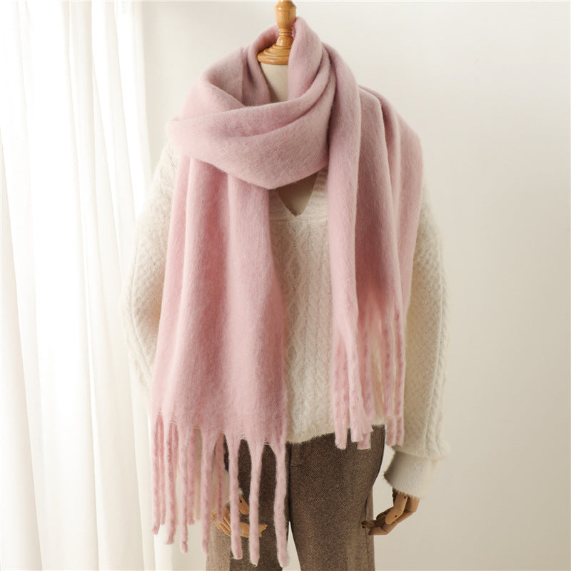 Jolien | Unisex Sjaal – Mohairmix, Effen Kleur & Extra Lang met Franje | Winter Warm