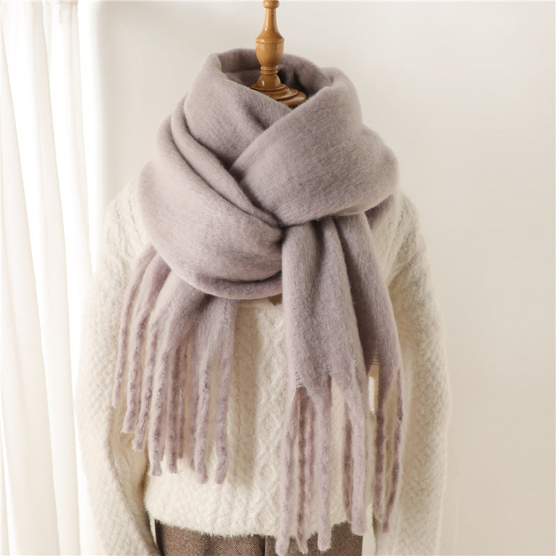 Jolien | Unisex Sjaal – Mohairmix, Effen Kleur & Extra Lang met Franje | Winter Warm
