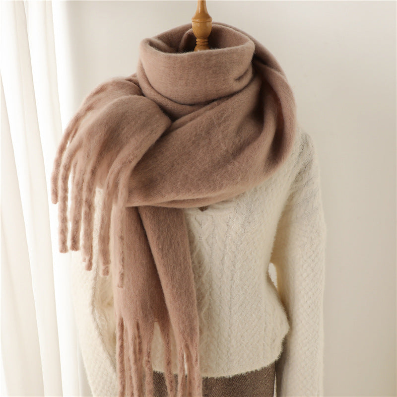 Jolien | Unisex Sjaal – Mohairmix, Effen Kleur & Extra Lang met Franje | Winter Warm