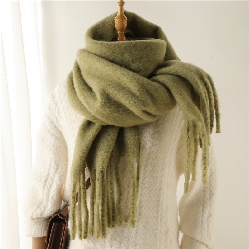 Jolien | Unisex Sjaal – Mohairmix, Effen Kleur & Extra Lang met Franje | Winter Warm