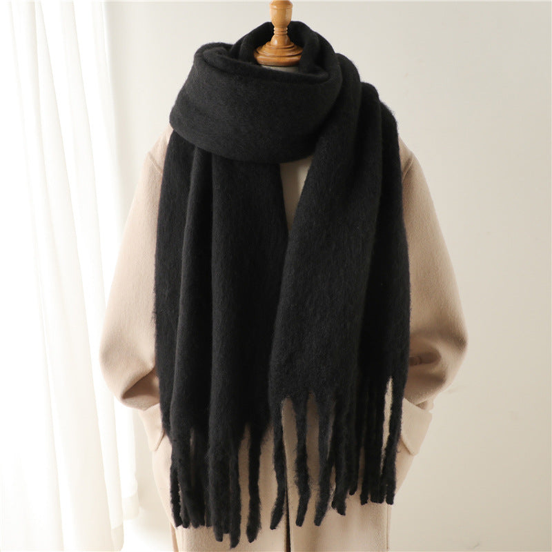 Jolien | Unisex Sjaal – Mohairmix, Effen Kleur & Extra Lang met Franje | Winter Warm