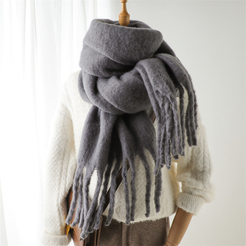 Jolien | Unisex Sjaal – Mohairmix, Effen Kleur & Extra Lang met Franje | Winter Warm