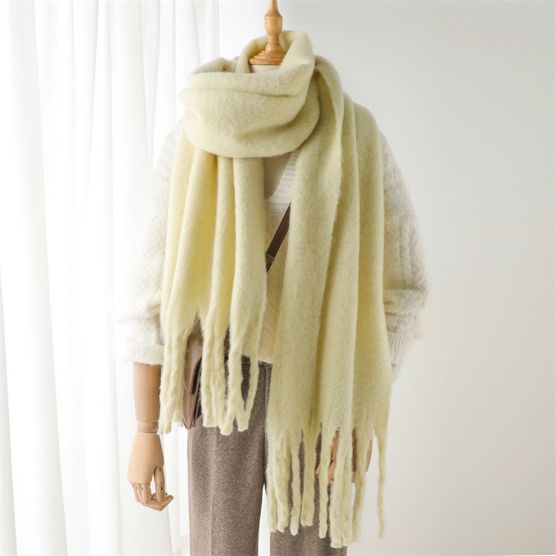 Jolien | Unisex Sjaal – Mohairmix, Effen Kleur & Extra Lang met Franje | Winter Warm