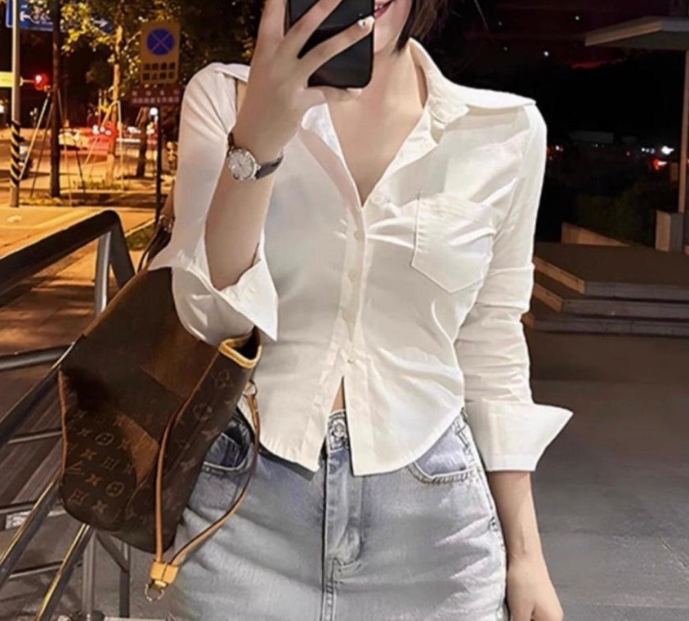 Jackie | Dames Korte Chiffon Blouse, Getailleerd & Frans Geïnspireerd