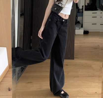 Catho | Dames Jeans – Zwart, Hoge Taille & Rechte Wijde Pijp | Voorjaar/Herfst