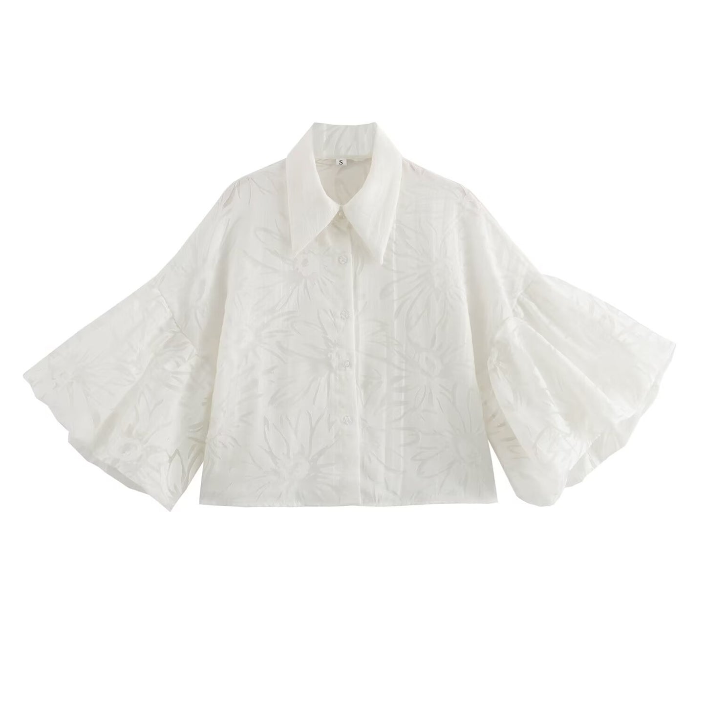 Dora | Dames Korte Blouse – Franse Stijl, Puff Mouwen & Klassieke Kraag