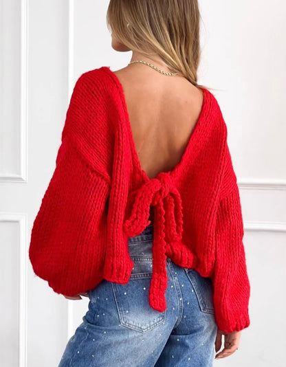 ￼Nancy | Grofgebreid Kort Vest met Strik – 2-Zijdig Draagbaar, Trendy Cardigan