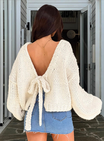 ￼Nancy | Grofgebreid Kort Vest met Strik – 2-Zijdig Draagbaar, Trendy Cardigan