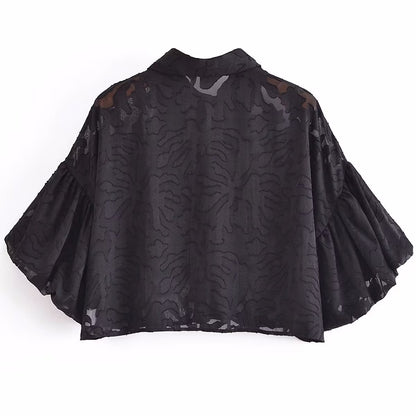 Hezel | Dames Jacquard Blouse – Zwart, Ballonmouwen & Chic Design