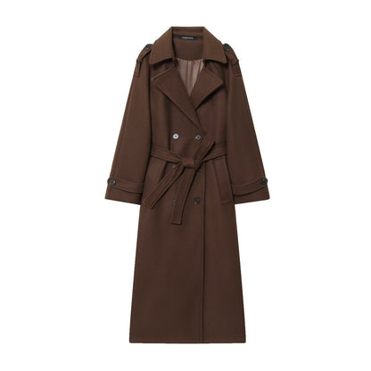 Kenzi | Dames Lange Mantel – Wolmix, Dubbele Rij Knopen & Ceintuur | Vintage Chic Herfst