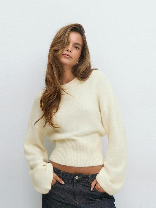 Seraphina | Dames Sweet-Soft Knit – Ronde Hals & Taille-Accent | Pure Color Slim-Fit Trui | Zacht & Vrouwelijk | Herfst/Winter 2025