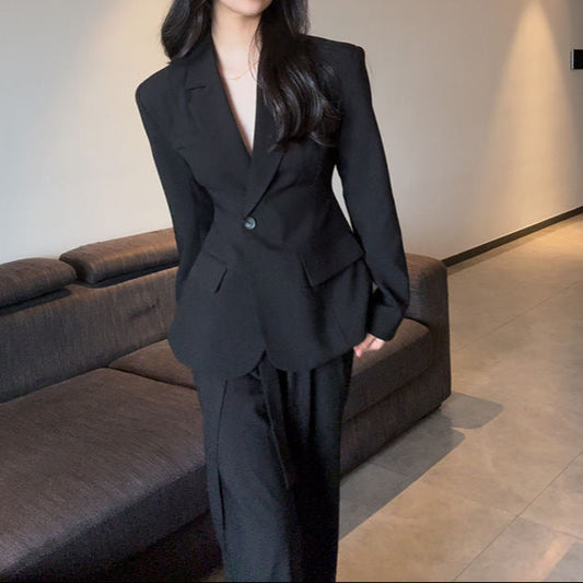 Suzanne | Dames Suit Set – Getailleerd Blazer & Wide Leg Pantalon
